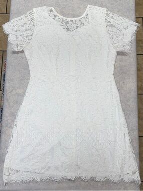 NWT MSLG Floral Lace  Dress V-Back XL White